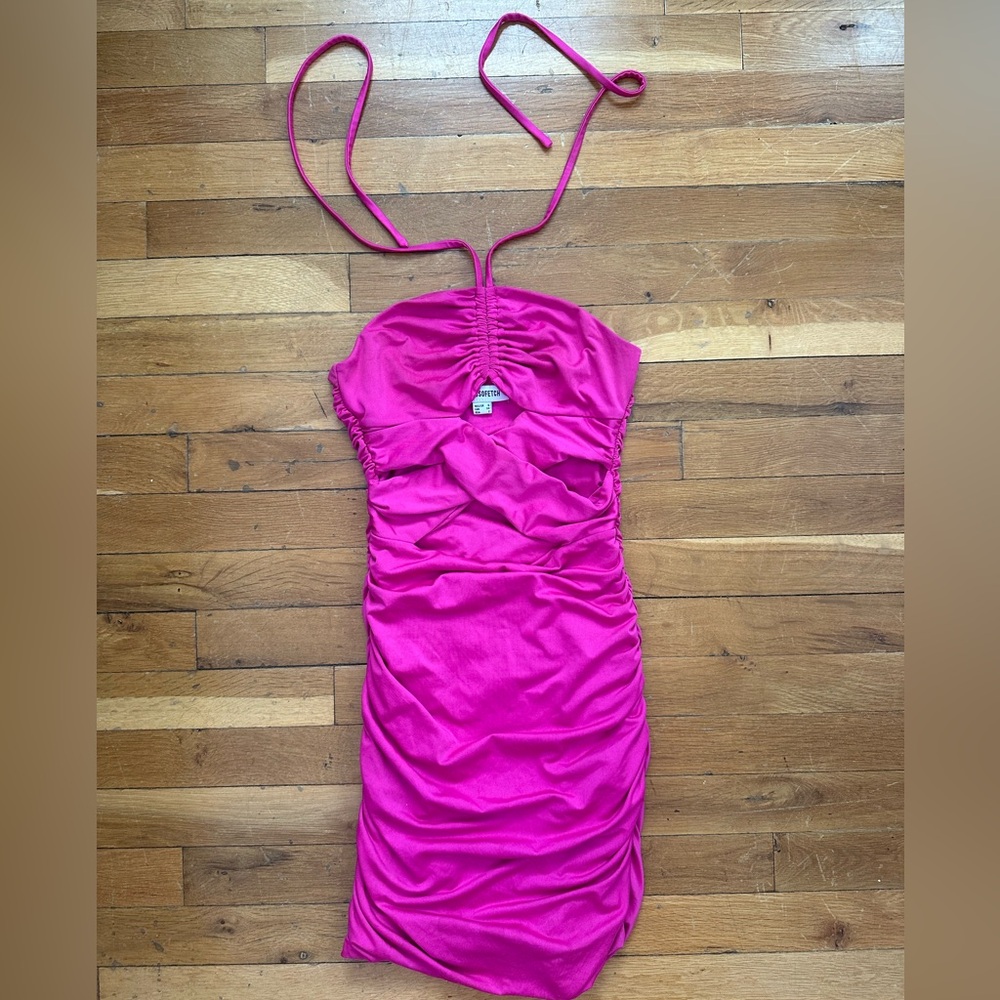 Thatssofetch women’s hot pink criss cross tie club ruched mini dress